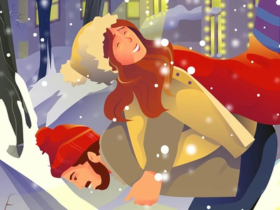 Winter vector love family colors happy characters hair face tree draw.webp