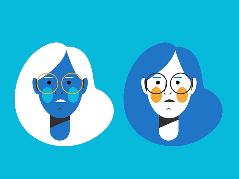 Womans head character color glasses hair head design flat illustration.jpg