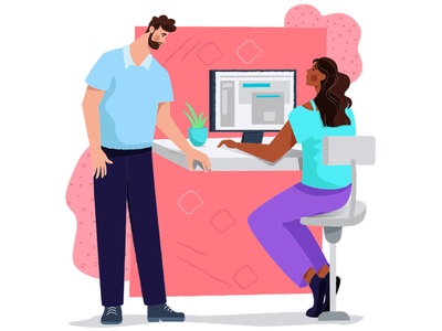 Work Time discuss work computer vector characters flowers plants draw.webp