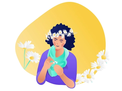 Լoves or doesn՛t love scarf yellow love flower girl relax illustration.webp