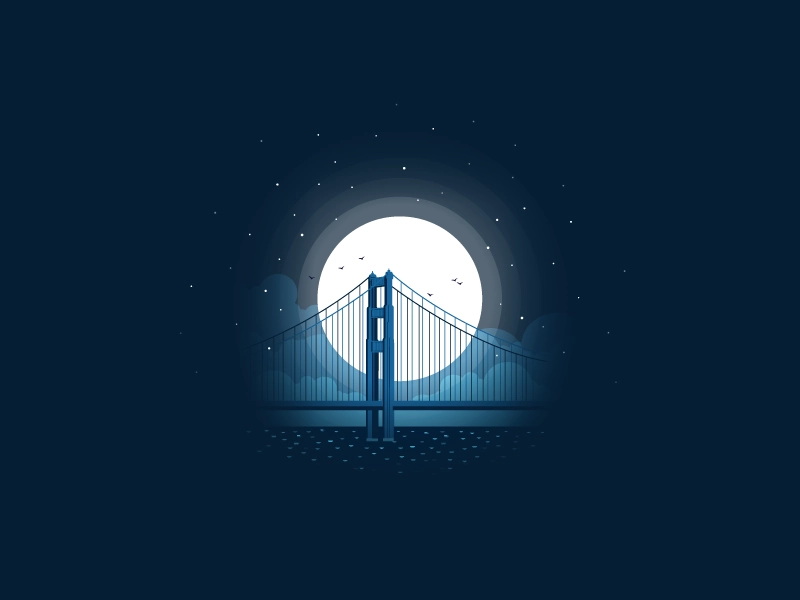 Bridge illustration travel icon-a-day icon moonlight moon night golden.webp