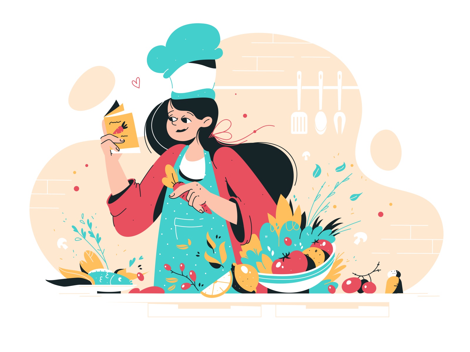 Cooking tasty time culinary chef hat female happy apron kitchen vegeta.jpg