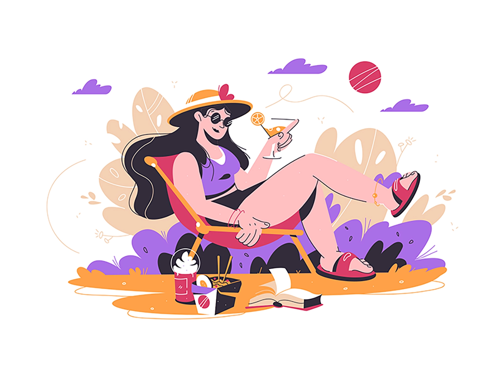 Woman relaxing in park with drink isolated person book woman park beac.webp