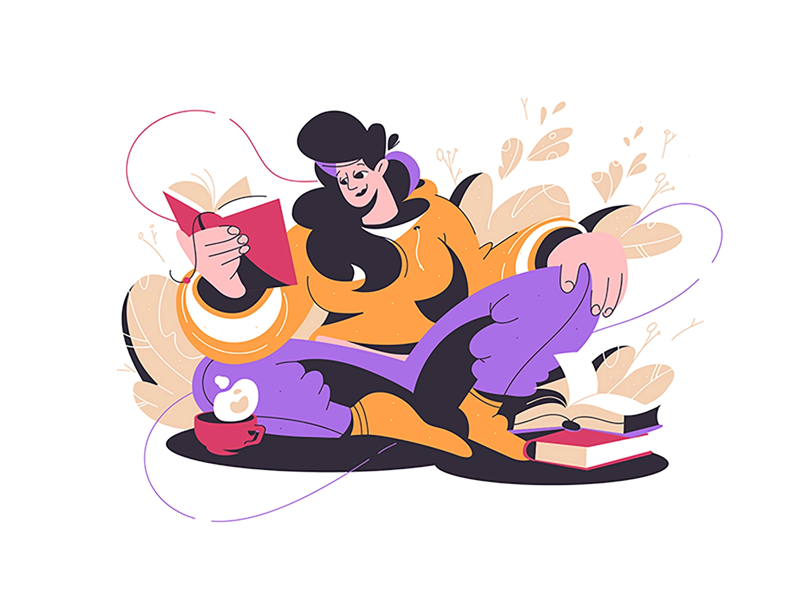 Woman reading interesting story book lady style student information fe.webp