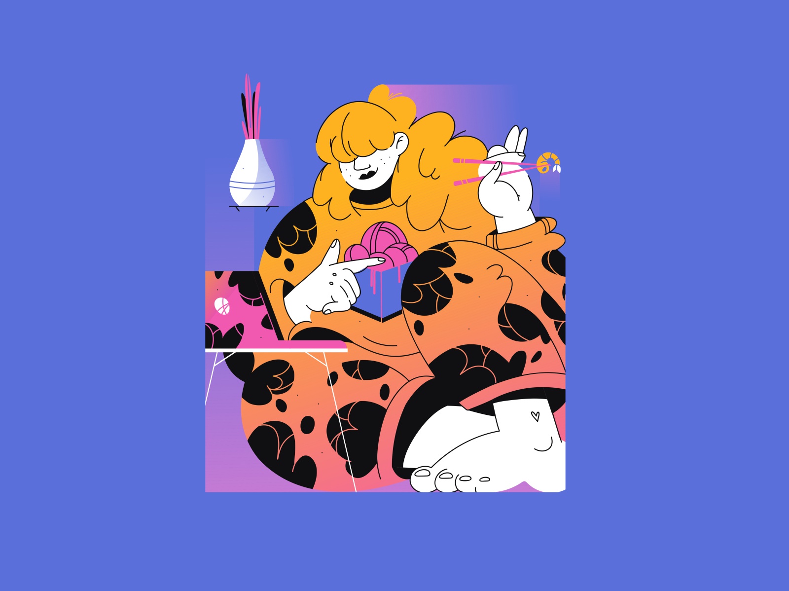 Leisure noodles dinner rest eating leisure female concept vector flat.jpg