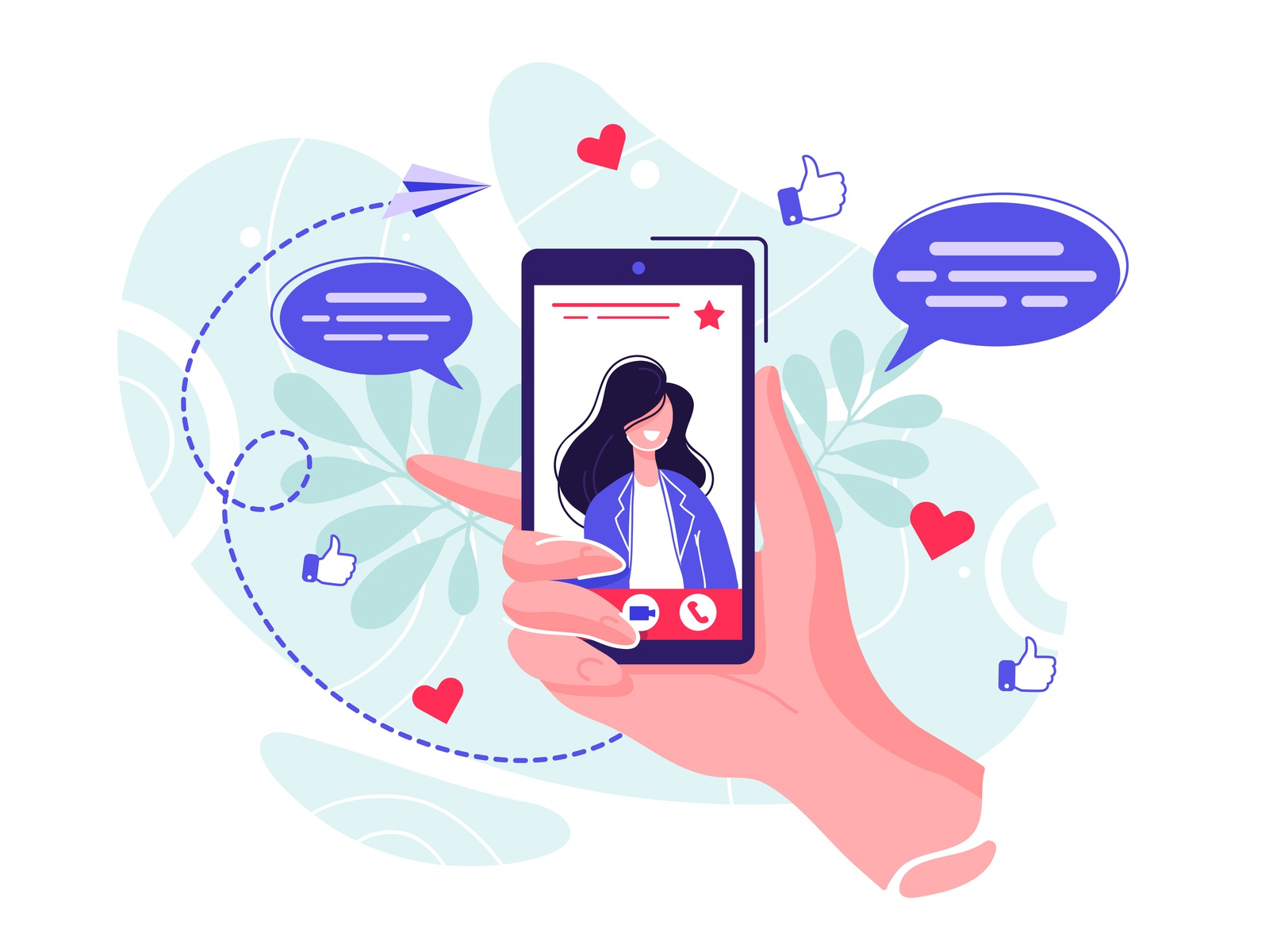 Video Chatting hand app message screen smile web talking character gir.jpg