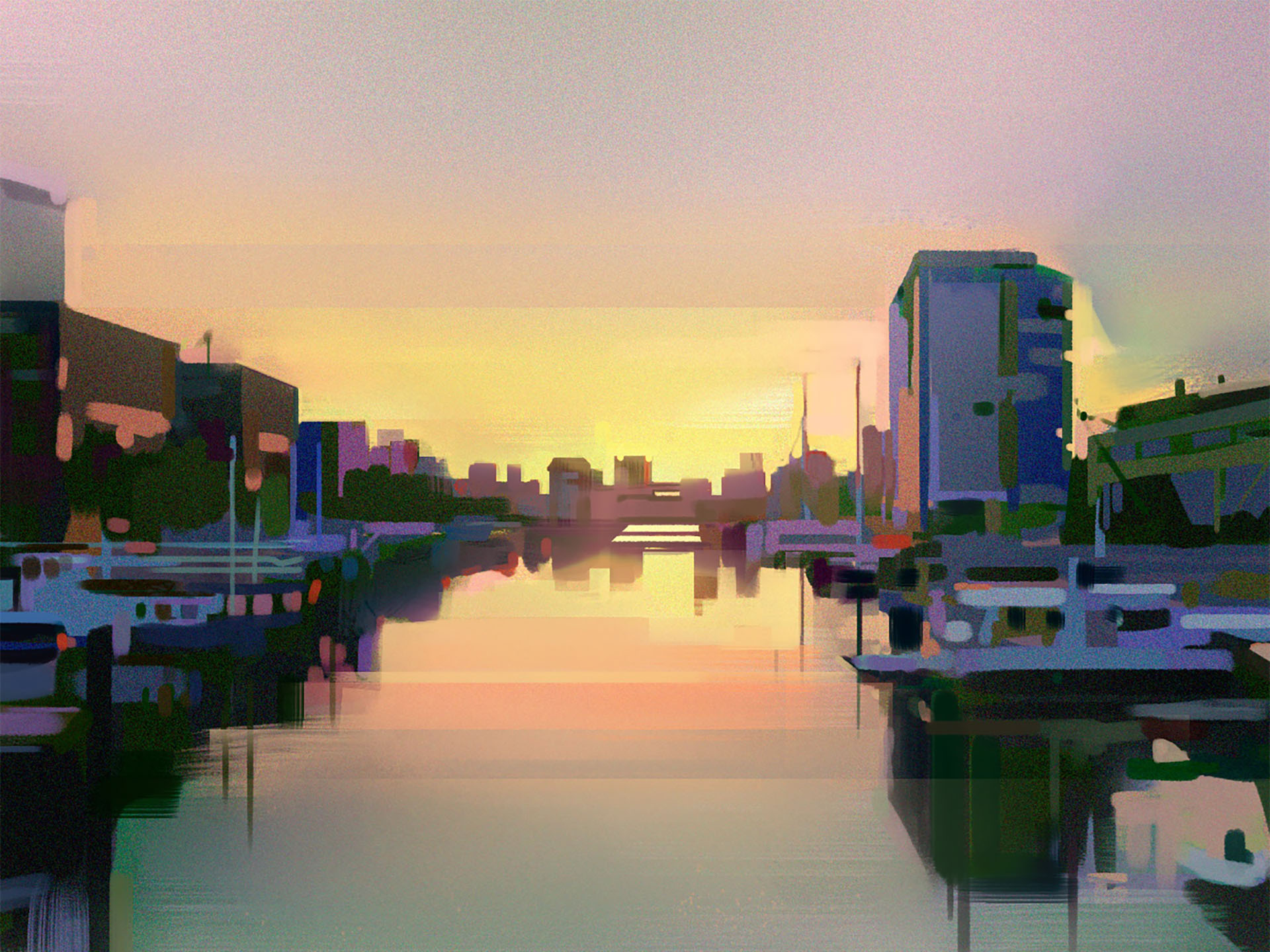 Rotterdam Study photoshop canal boats rotterdam sunset environment.jpg