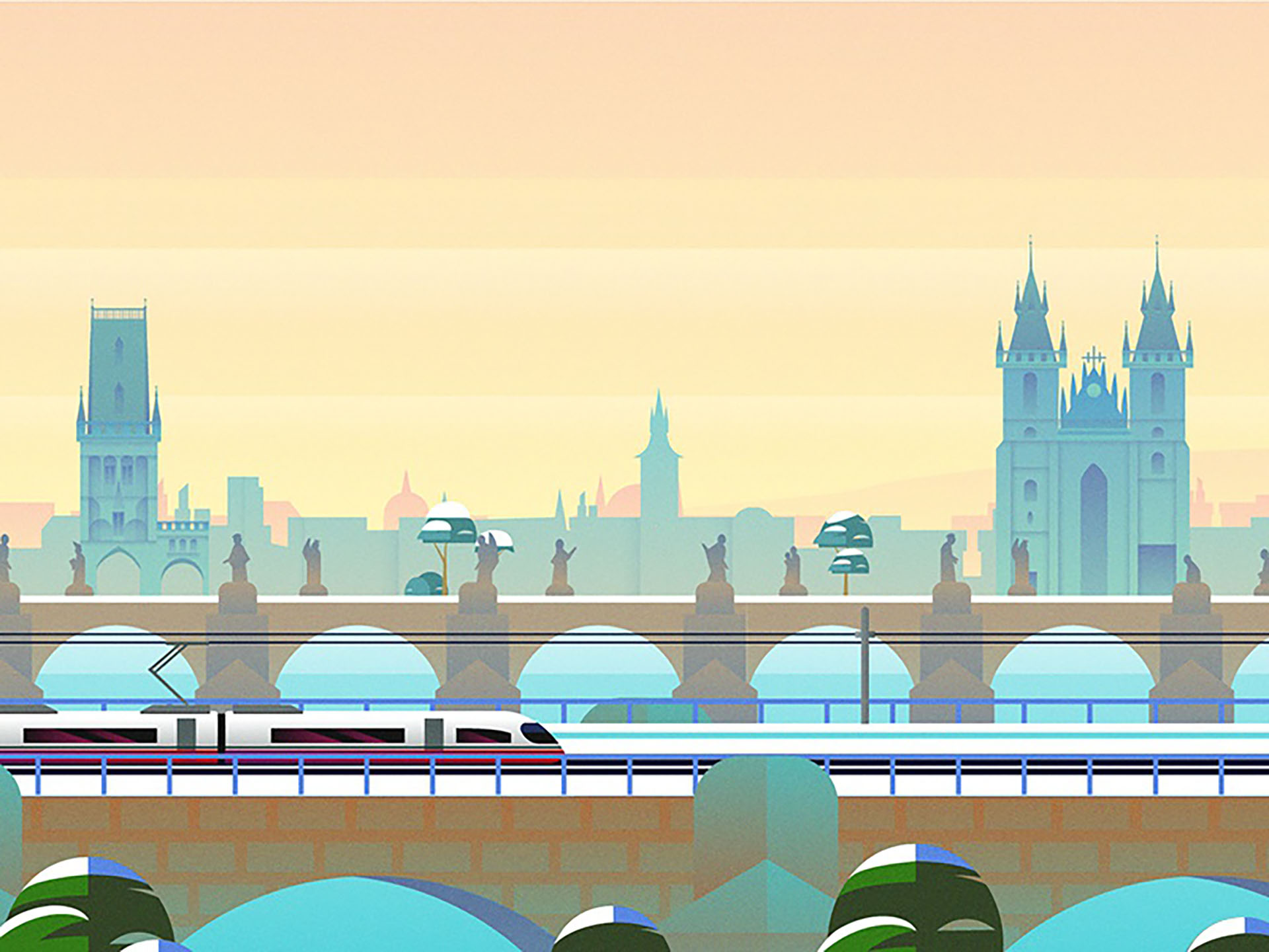 Rail Europe Holiday Card - Atomic Kid Studios - Prague city river brid.jpg