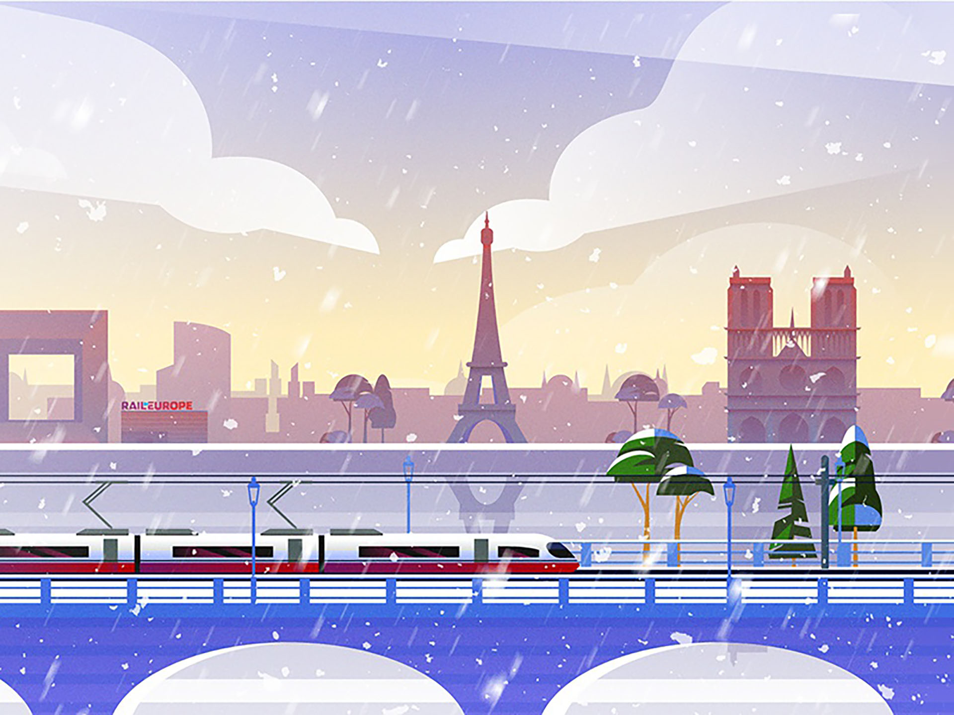 Rail Europe Holiday Card - Atomic Kid Studios - Paris notre-dame eiffe.jpg
