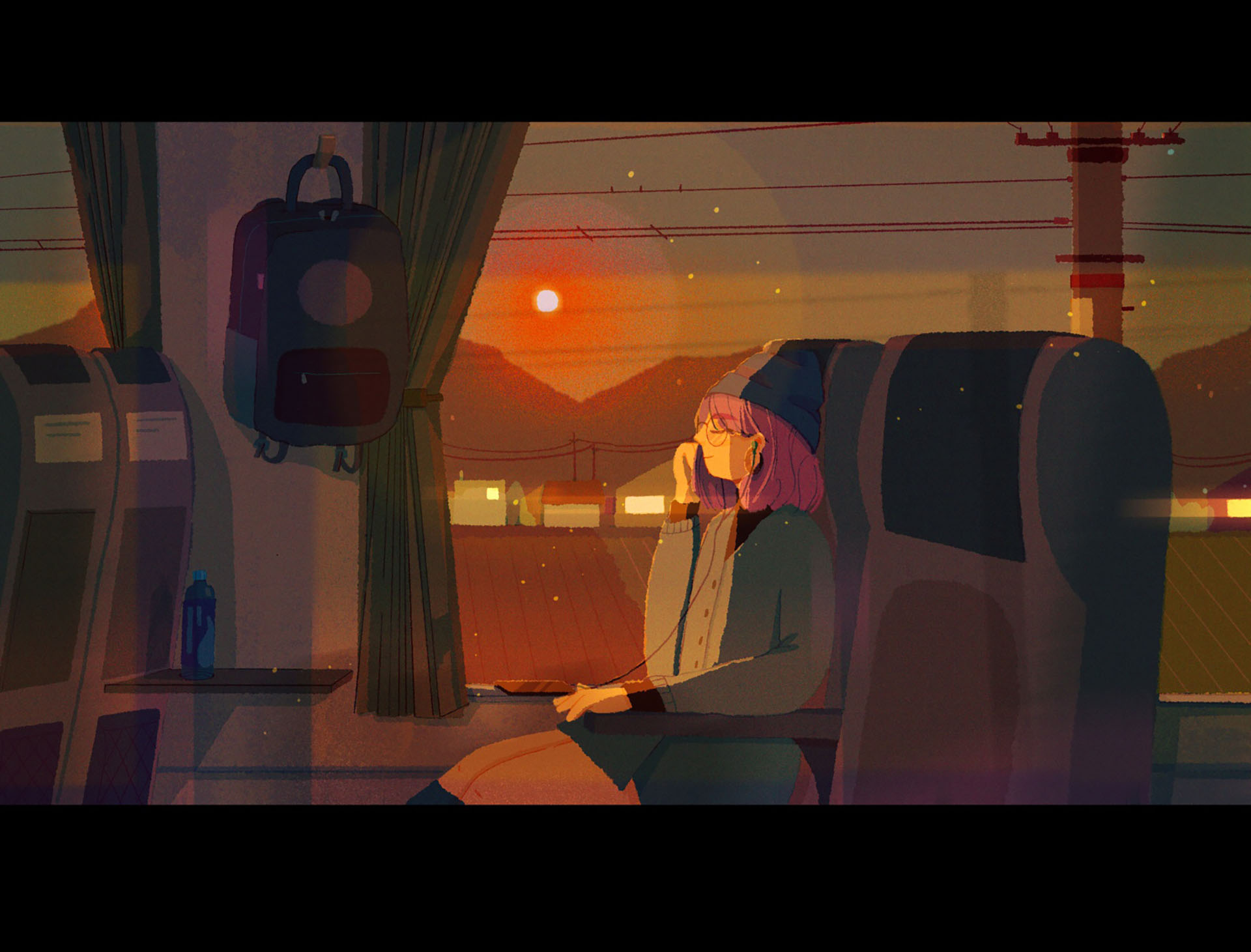 feel the warmth landscape sun girl glow lights illustration simple hom.jpg