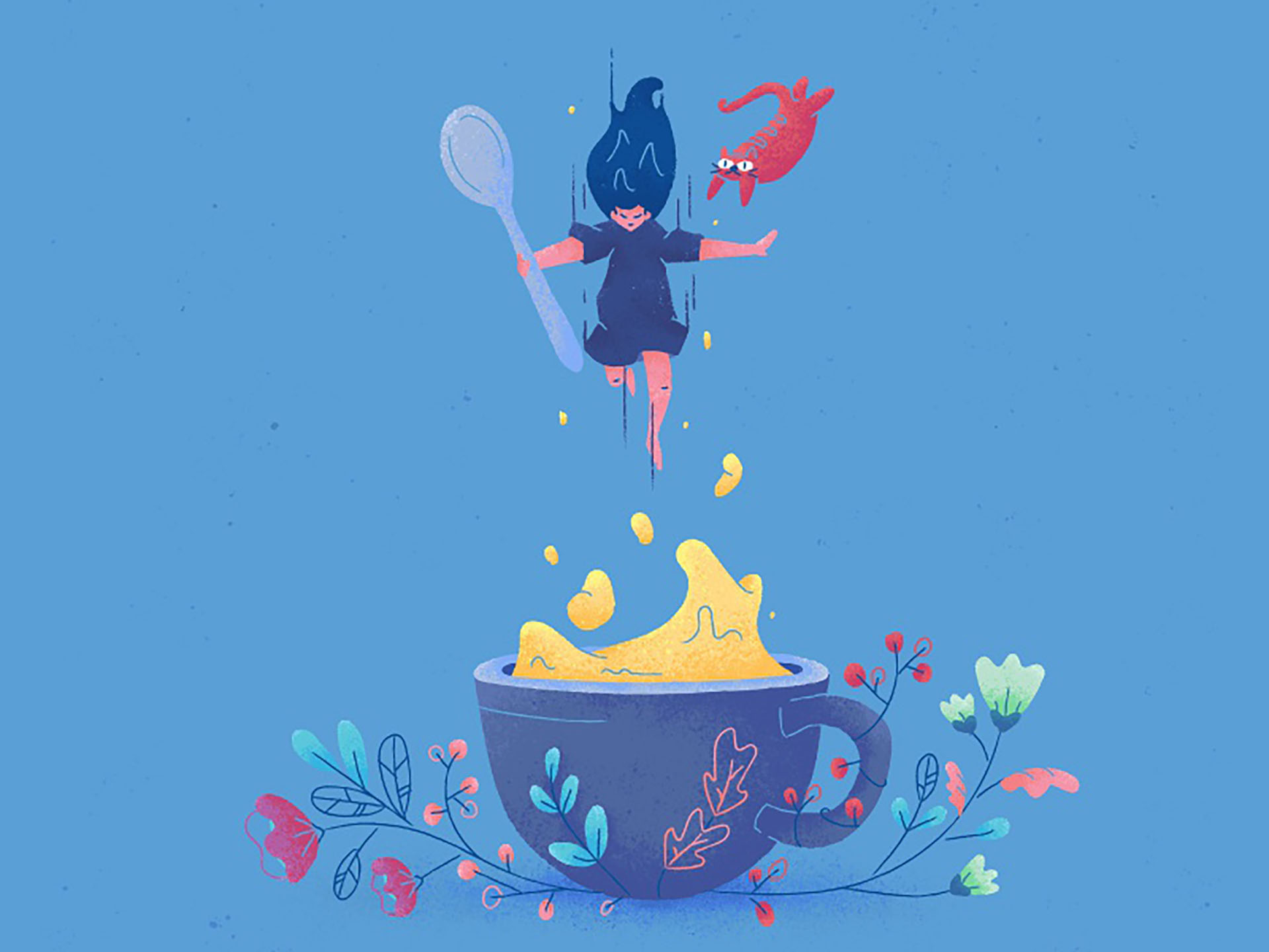 Drink well, have well • Coffee ️ wip energy floral spoon cat jumping c.jpg