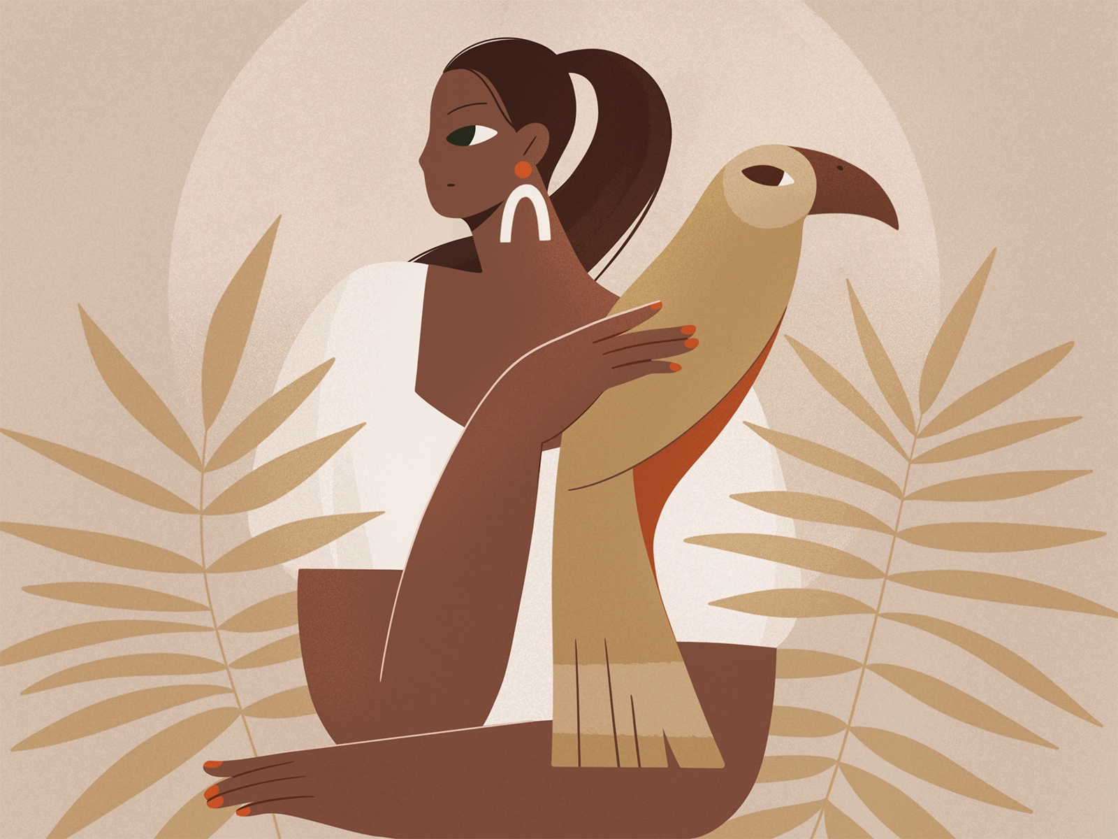 Jungle world nature jungle bird plant design procreate character girl.webp