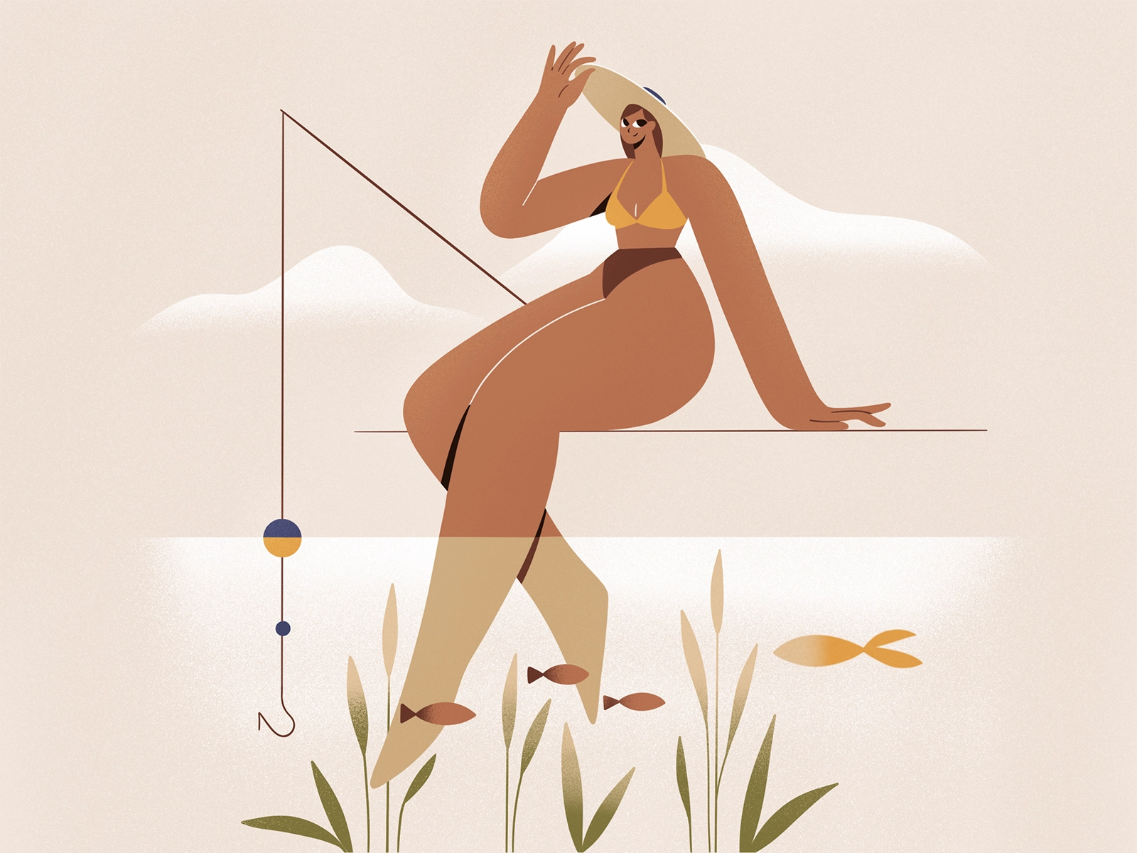 Fishing summer people fishing fish procreate design character girl tex.webp