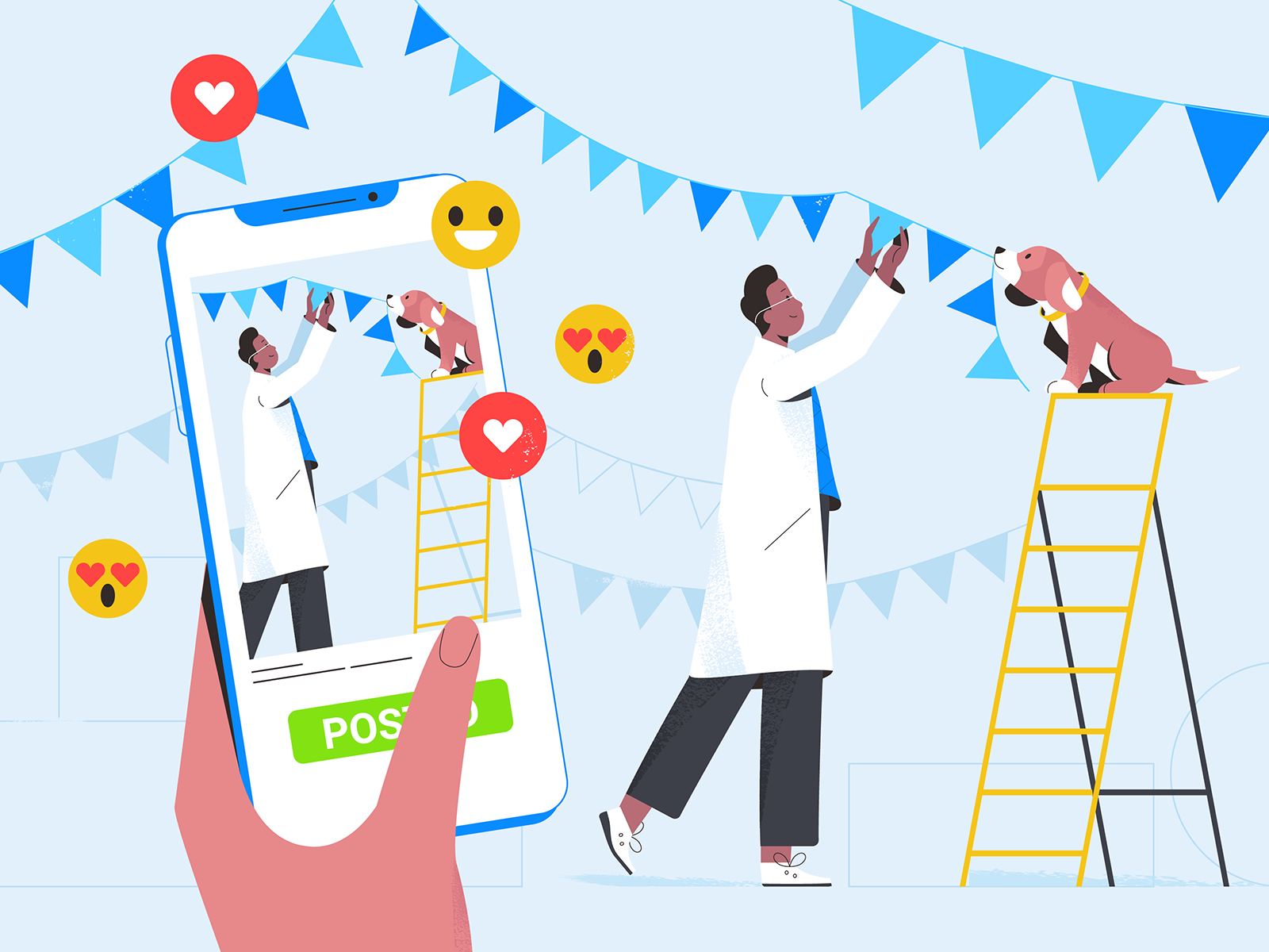 Party hand mobile party dog guy explainer texture characters shape vec.png