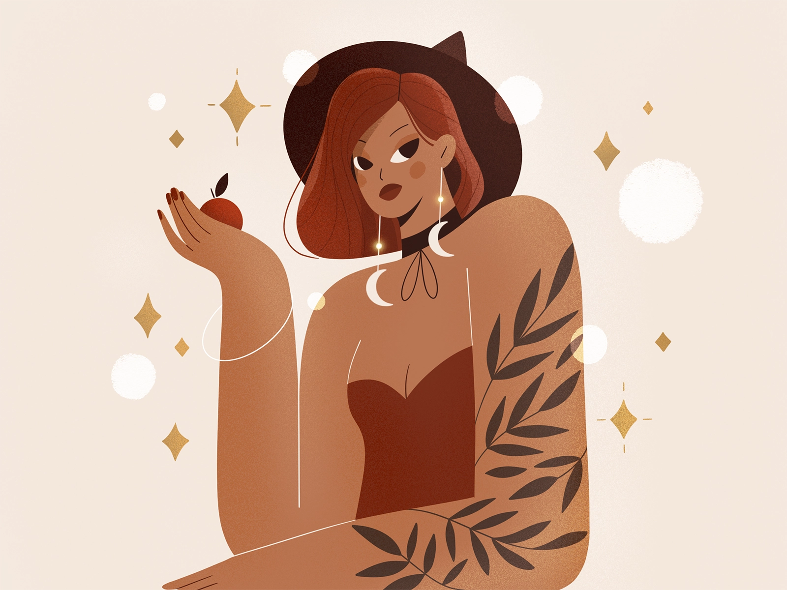 Witch tattoo stars woman witch apple people procreate character girl t.webp
