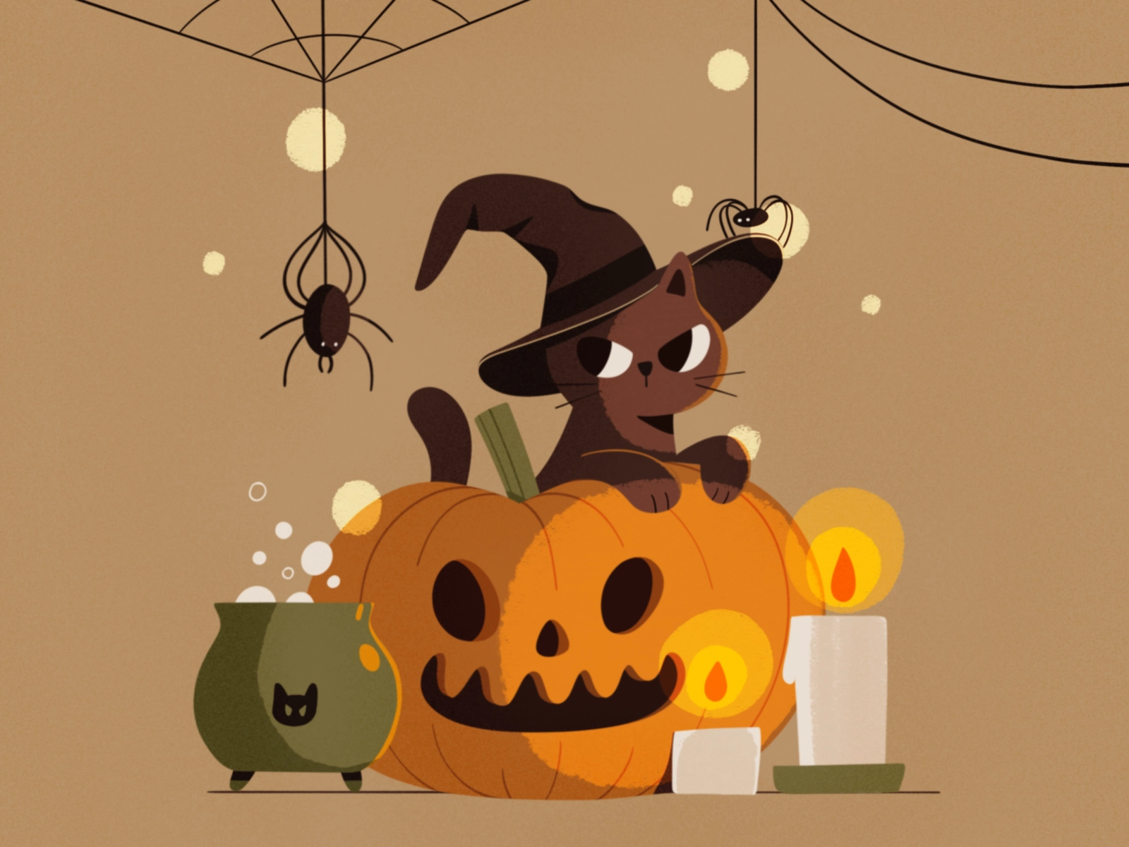 Naughty spiders halloween design pumpkin spider cat halloween procreat.webp