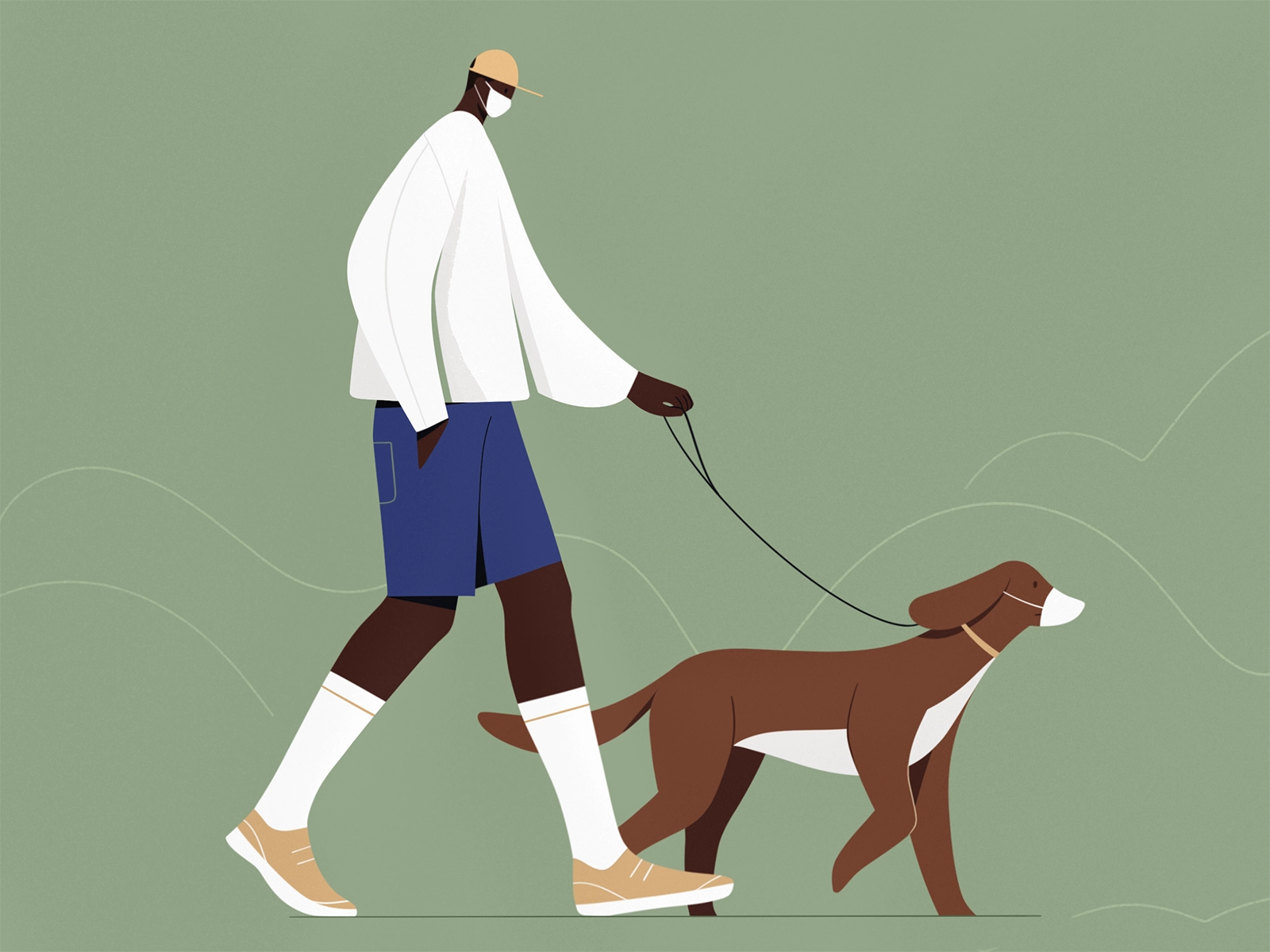 Safe dog walking character guy masks walking dog illustration people p.webp
