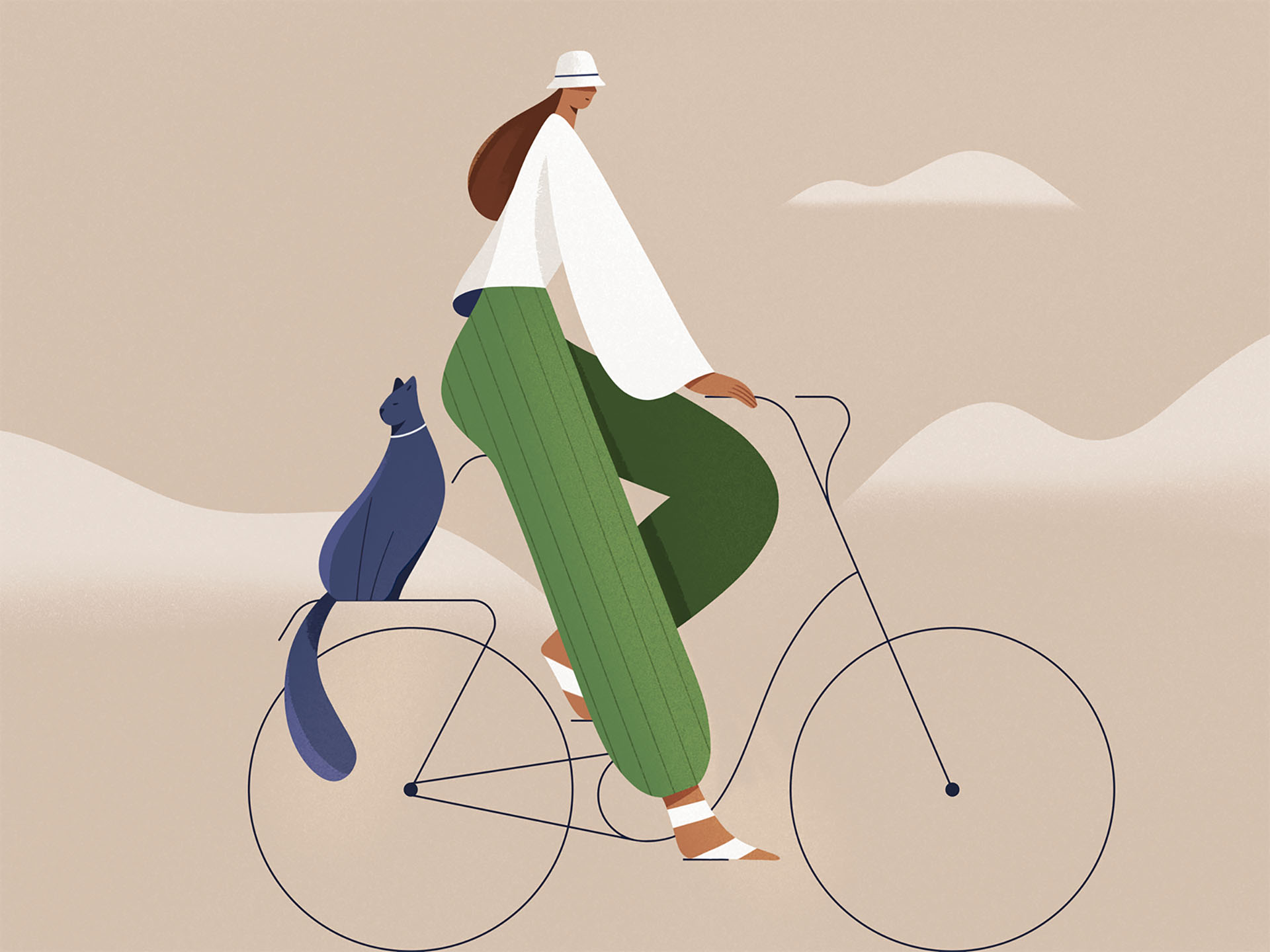Friends people illustration style bicycle bike cat people procreate de.jpg
