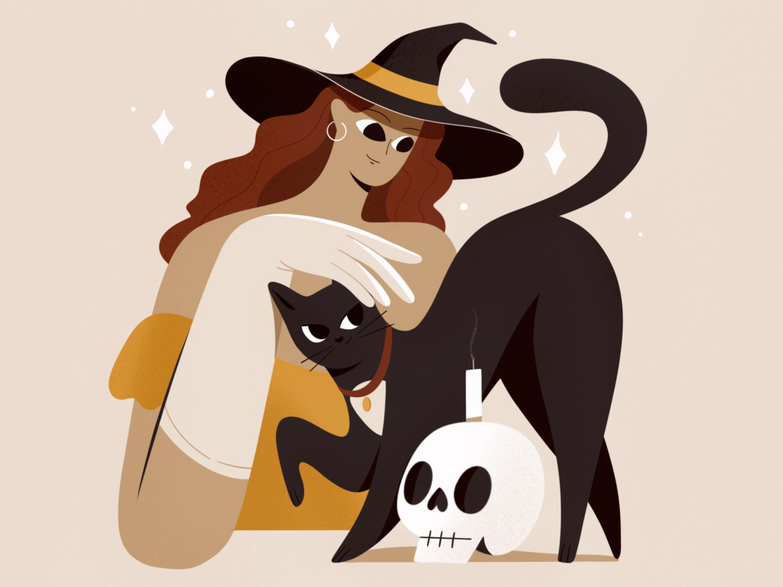 Witch skull haloween cat procreate girl character vector texture chara.webp
