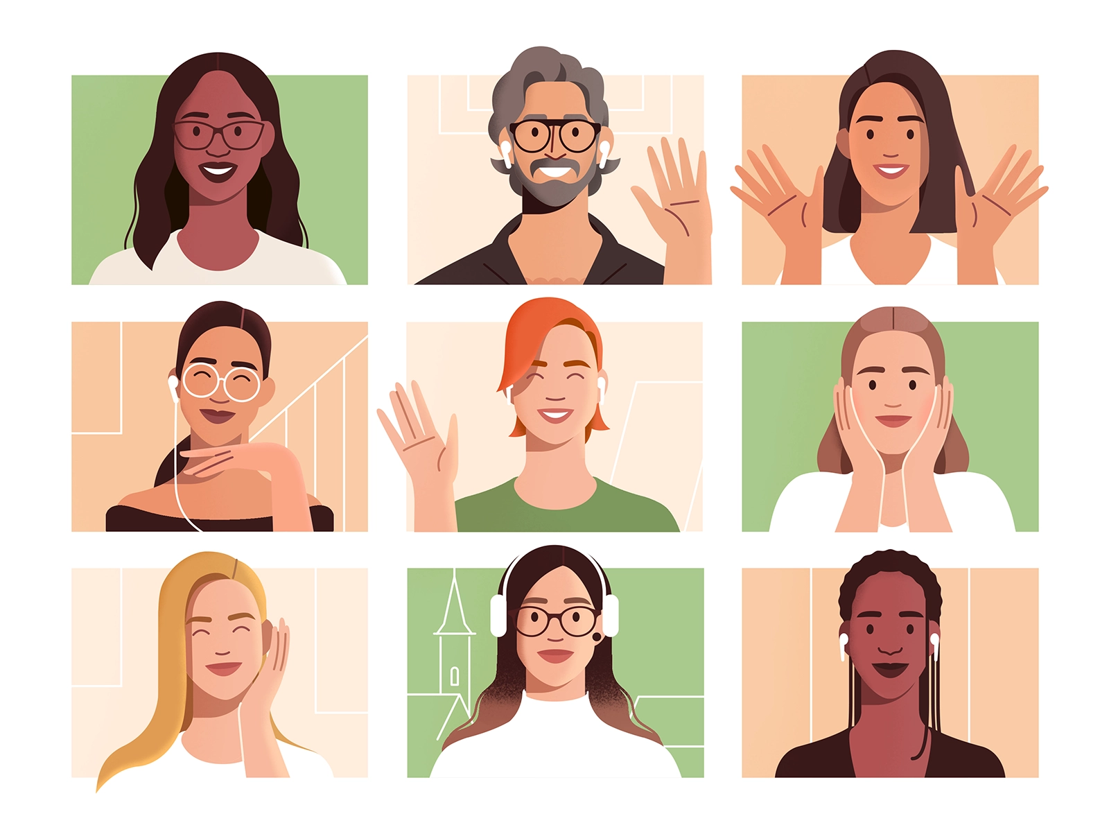 Zoom meeting portrait face people zoom team design character girl text.webp