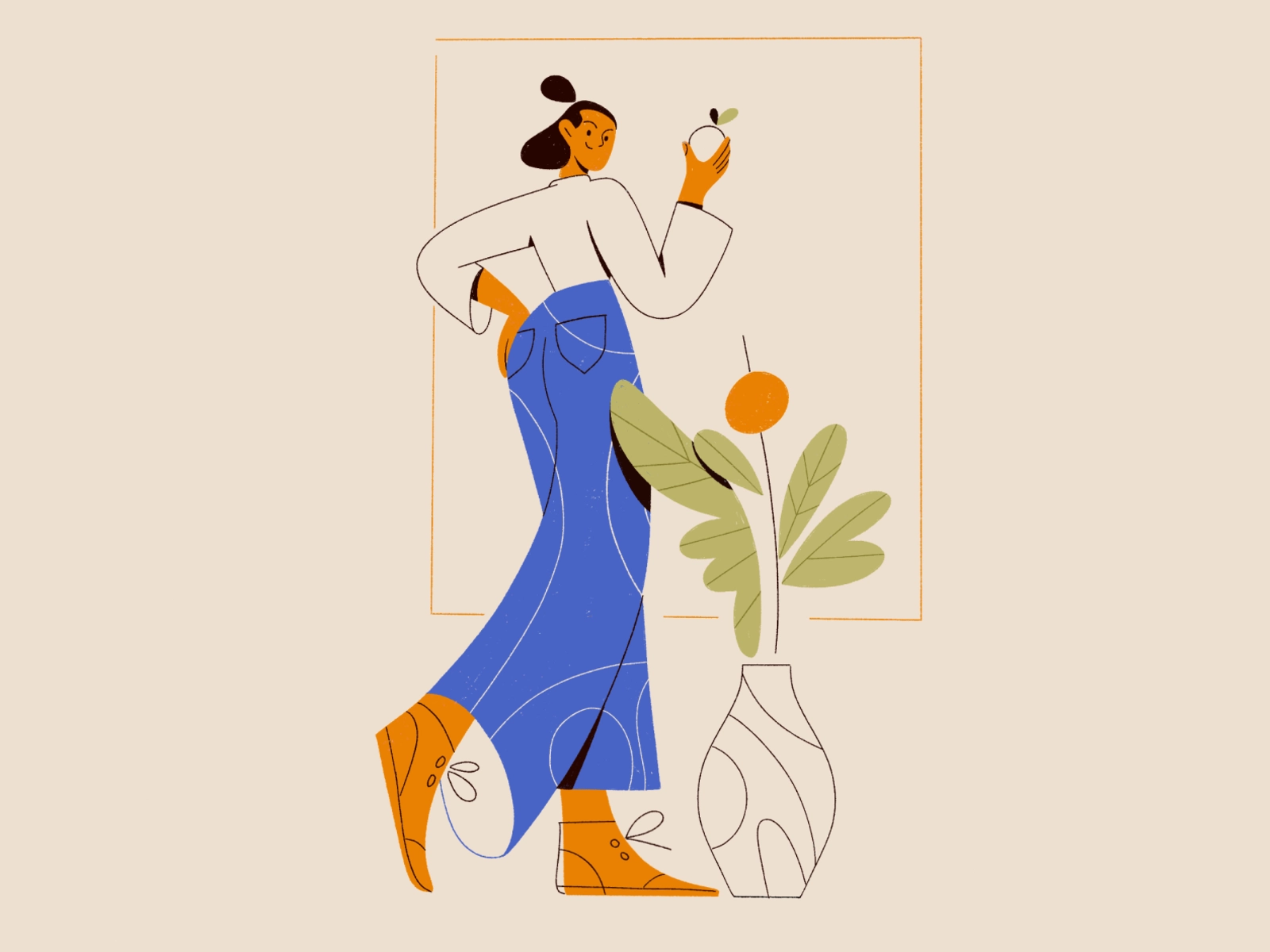 Exhibition photoshop woman plant people procreate character girl vecto.webp