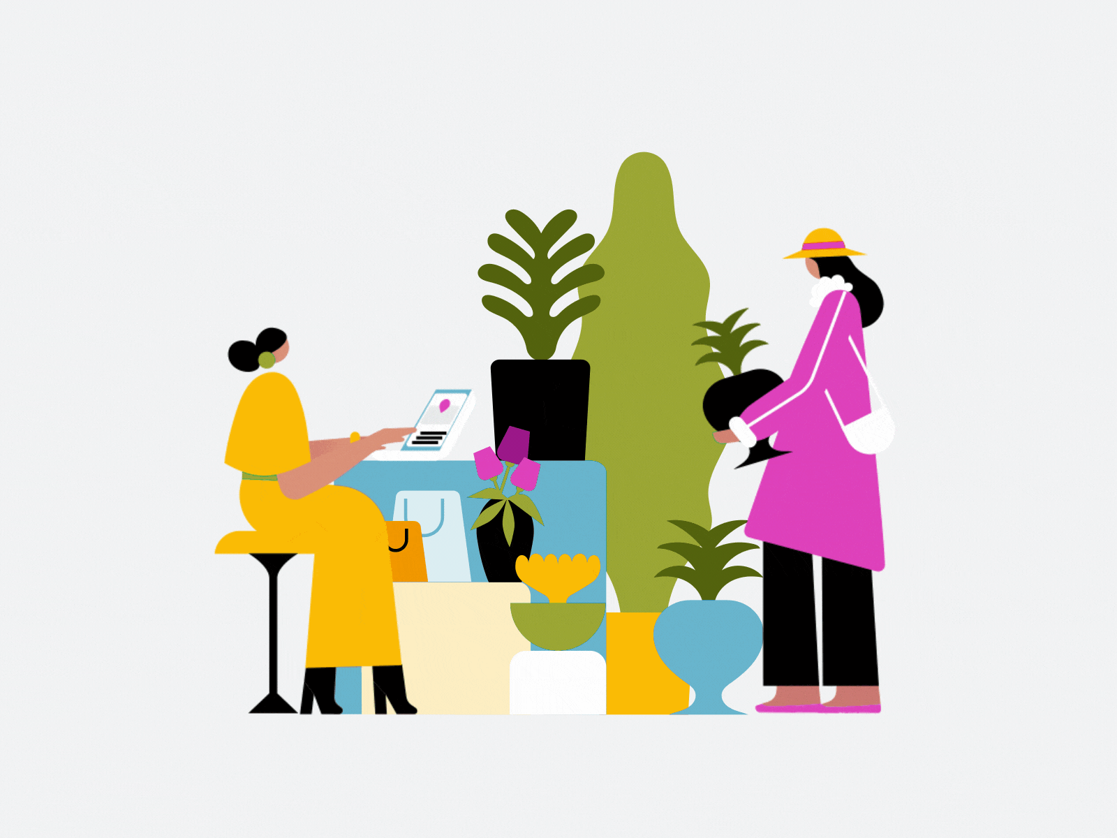 Flower shop enterpreneur girl women character animation plant store sh.gif