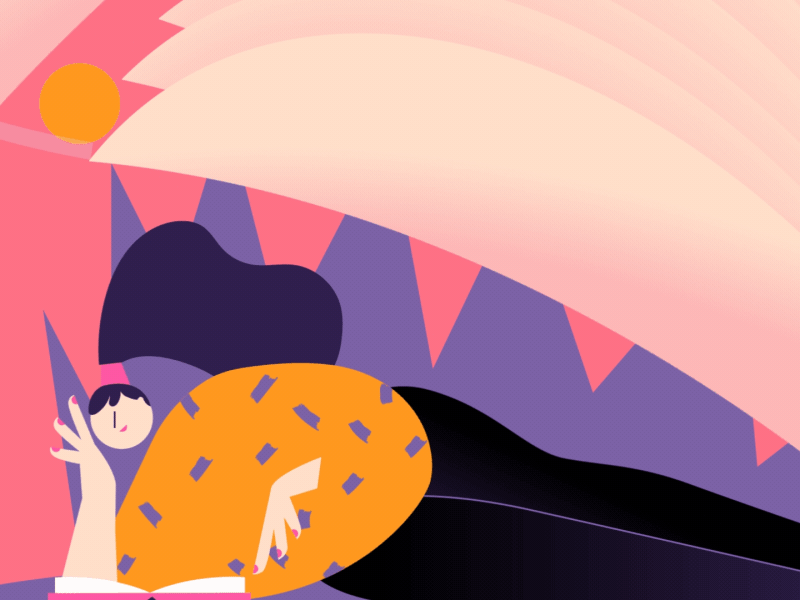 Girl reading color purple realx reading girl loop flat character motio.gif