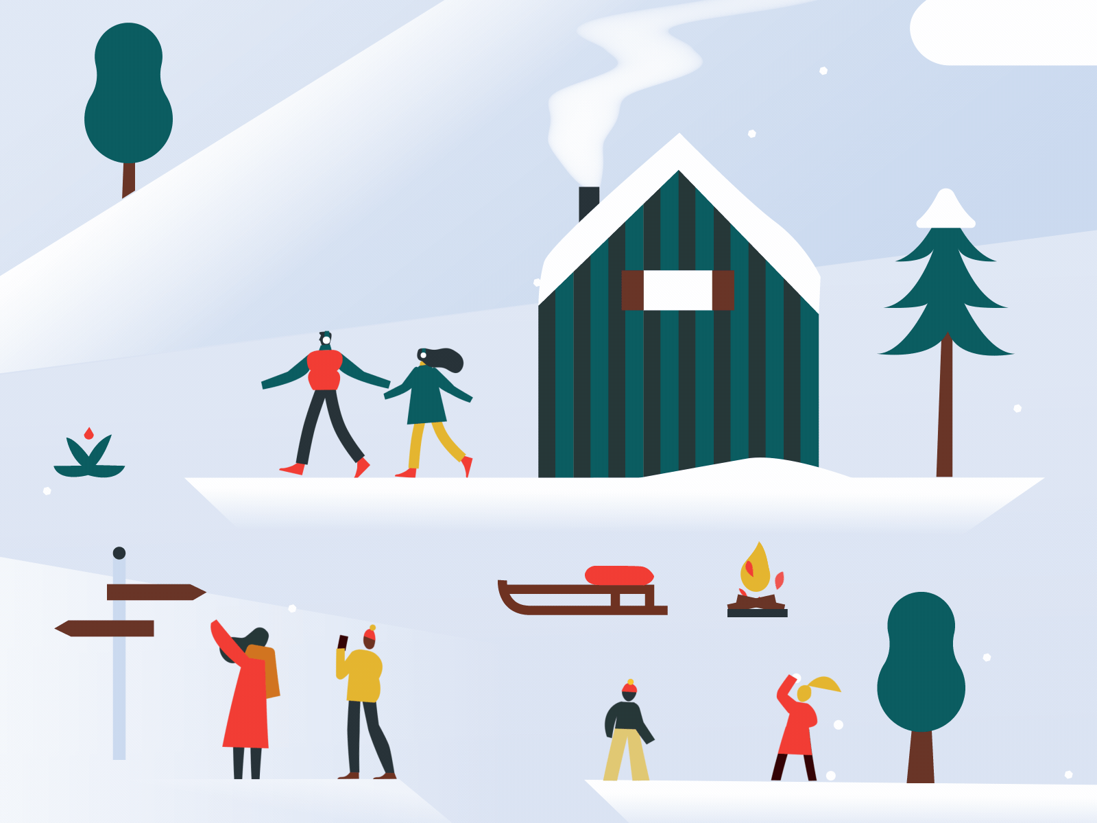 Skiing trip gif loop motion character motion graphics animation illo s.gif