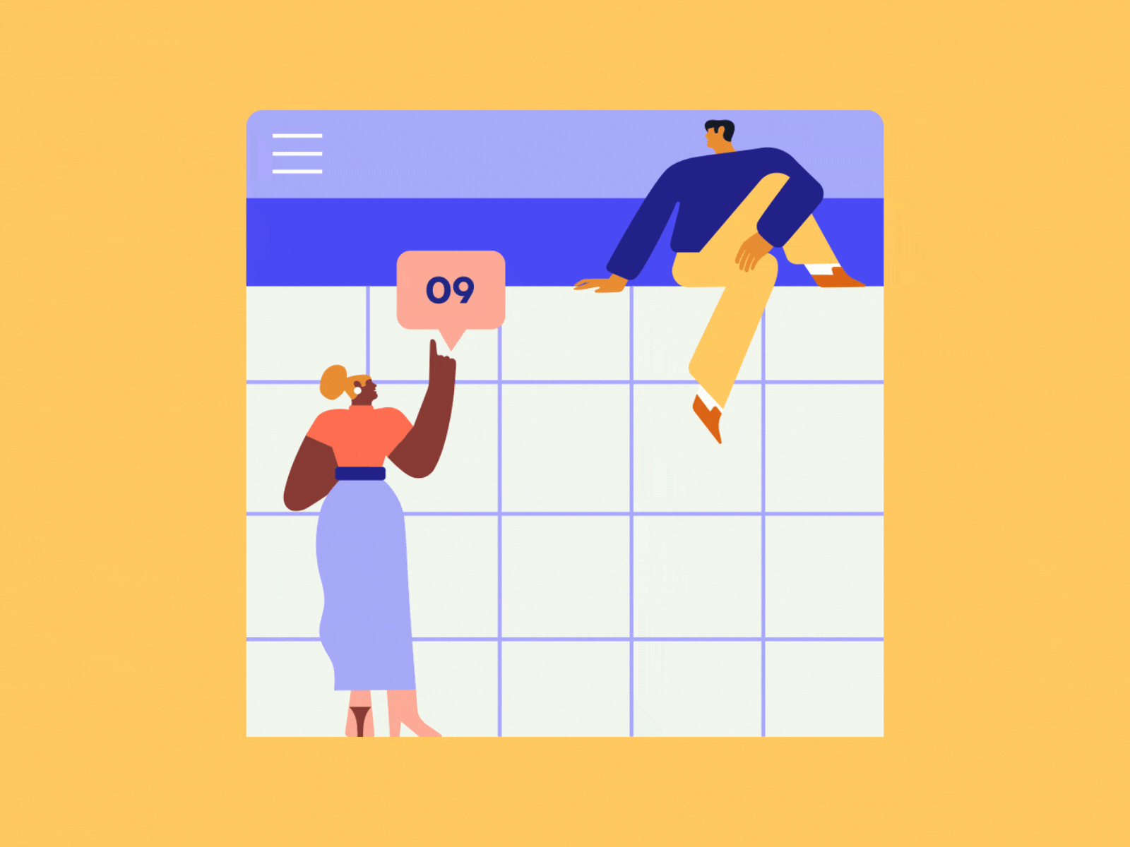 Scheduling  ui design woman date calendar schedule 2d character anim.gif