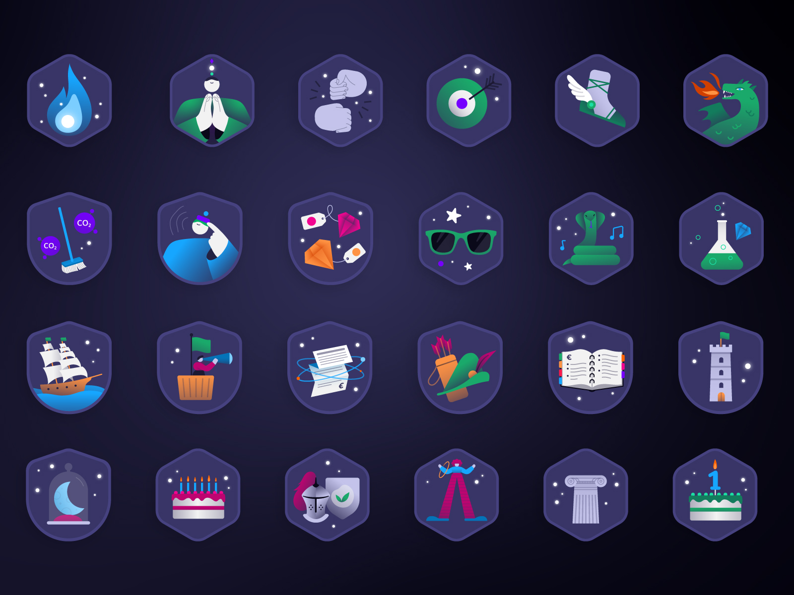 App badges dragon illustration goal award app design flowe illotv illu.jpg