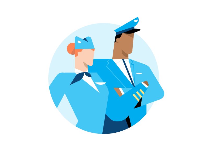 Flight attendants character design plane adventure travel blue contras.png