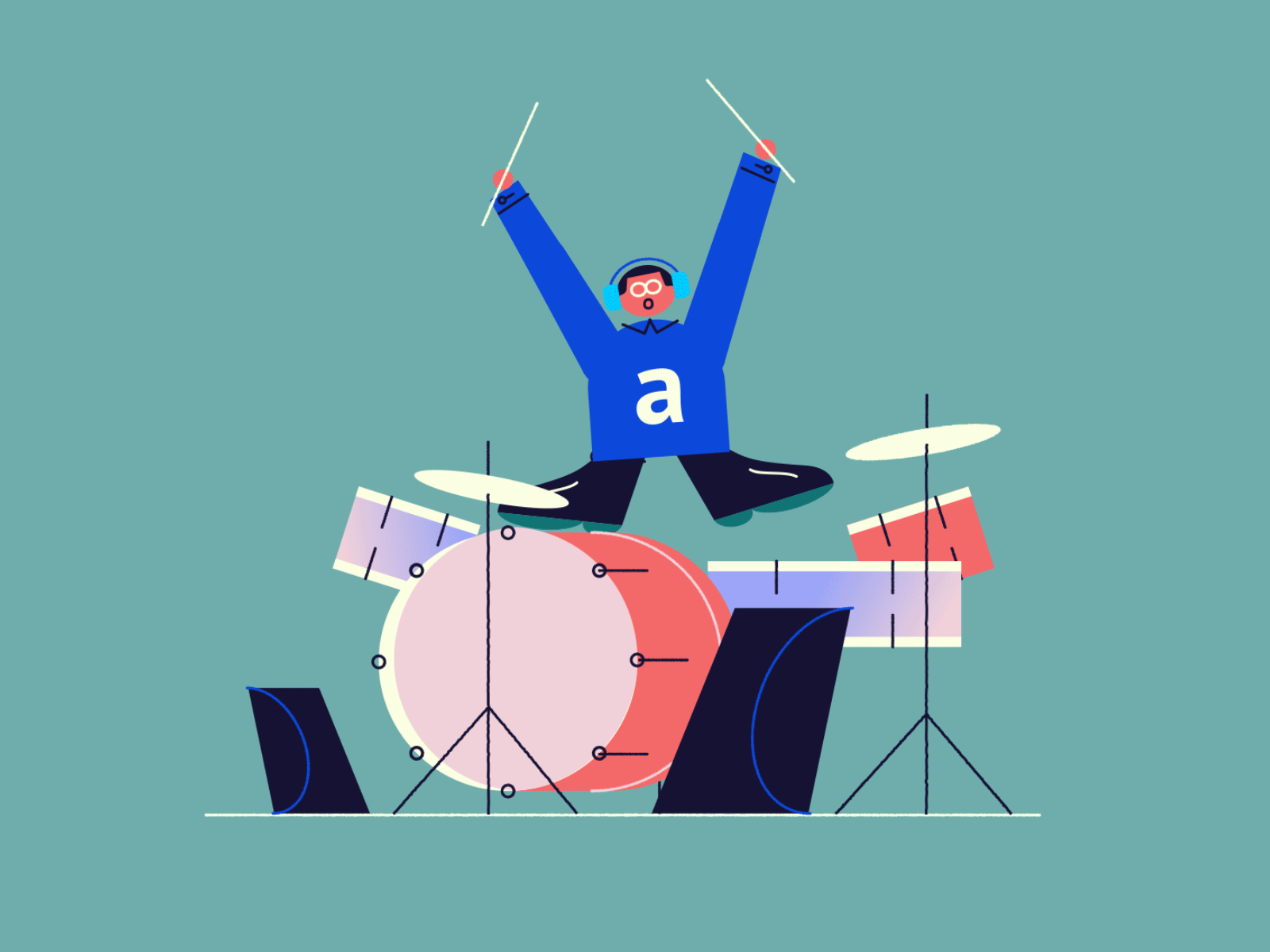 Drummer motiongraphics animation music drummer vector character illust.gif