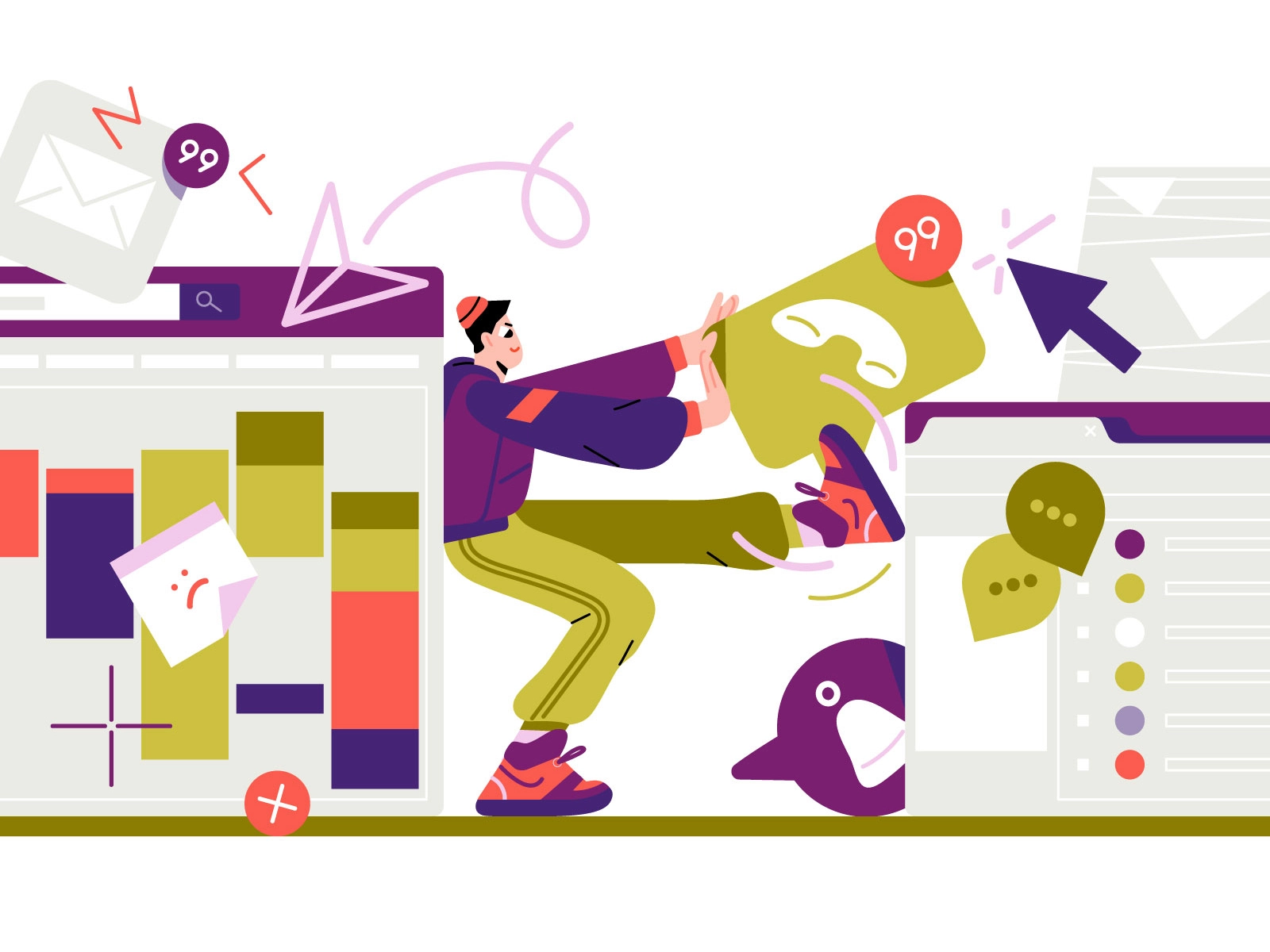 Monday! color adobeillustator busy day busy work monday burnout vector.webp