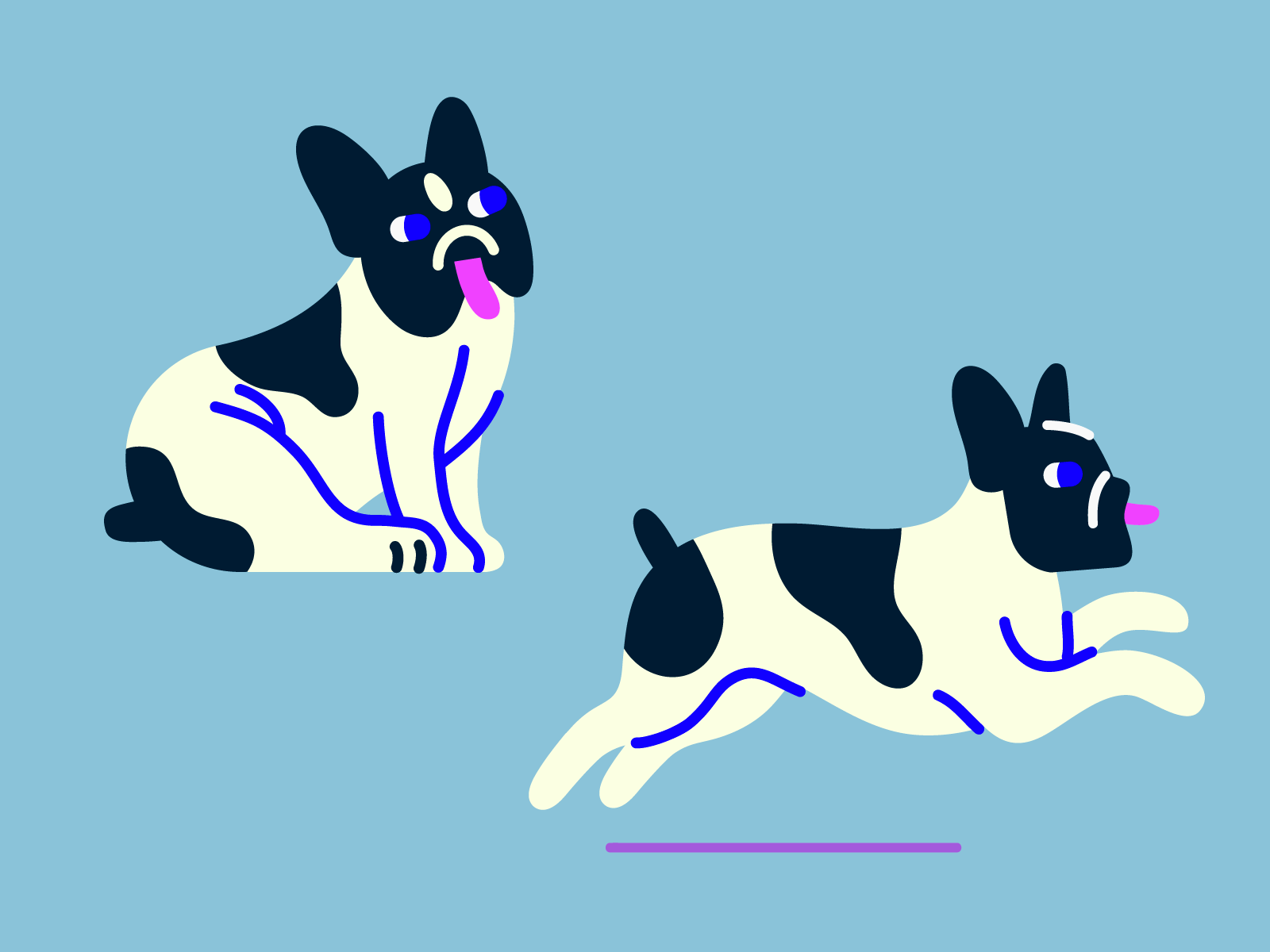Pingu running dog color french bulldog characterdesign blue dog charac.png