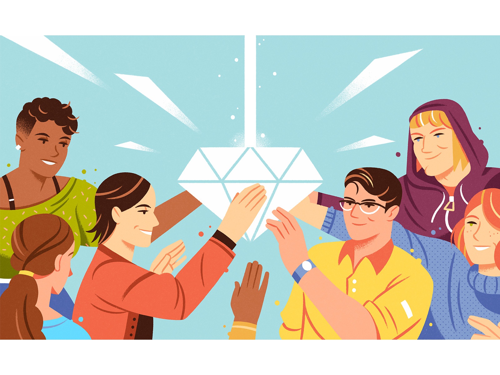 Design at Gem teamwork gem company design team character illustration.jpg