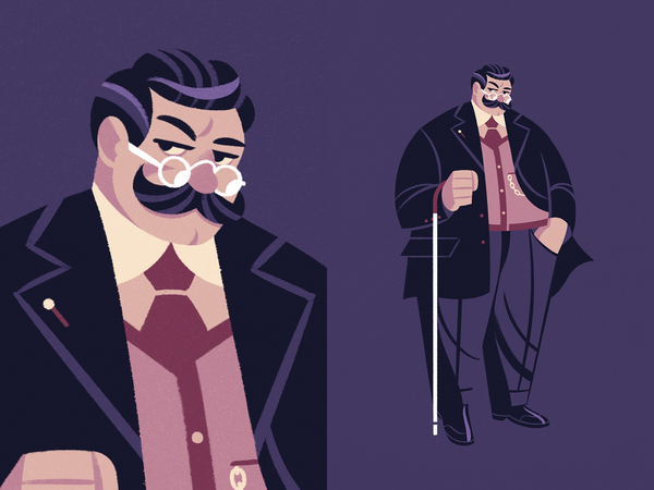 Hércules Poirot procreate noir detective illustration design character.webp