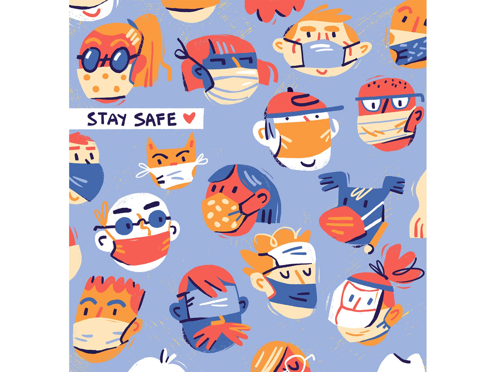 Stay Safe people faces characterdesign stay safe pattern social distan.jpg