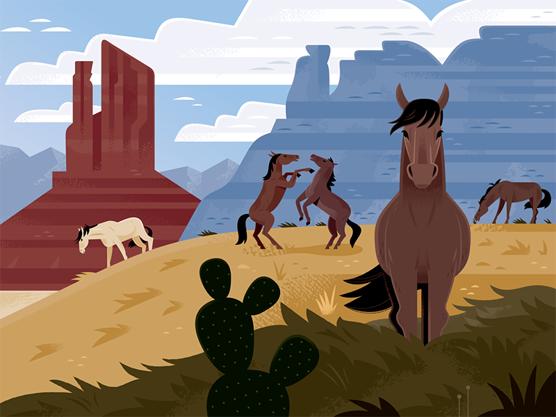 Wild Horses cowboys travel illustration travel utah wild west mustangs.png