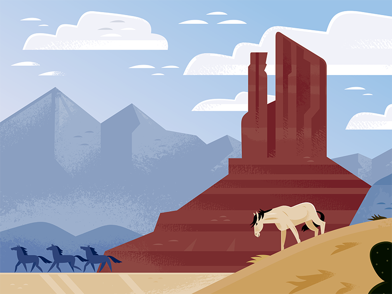 Wild Horse Country nature desert travel illustration america wild west.png