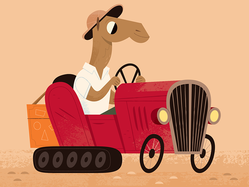 Sahara Racer midcentury vehicles camel animals childrens illustration.png