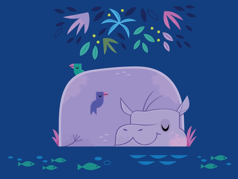 Sleepy Hippo kids lit wildlife nature mascot hippopotamus jungle vecto.webp