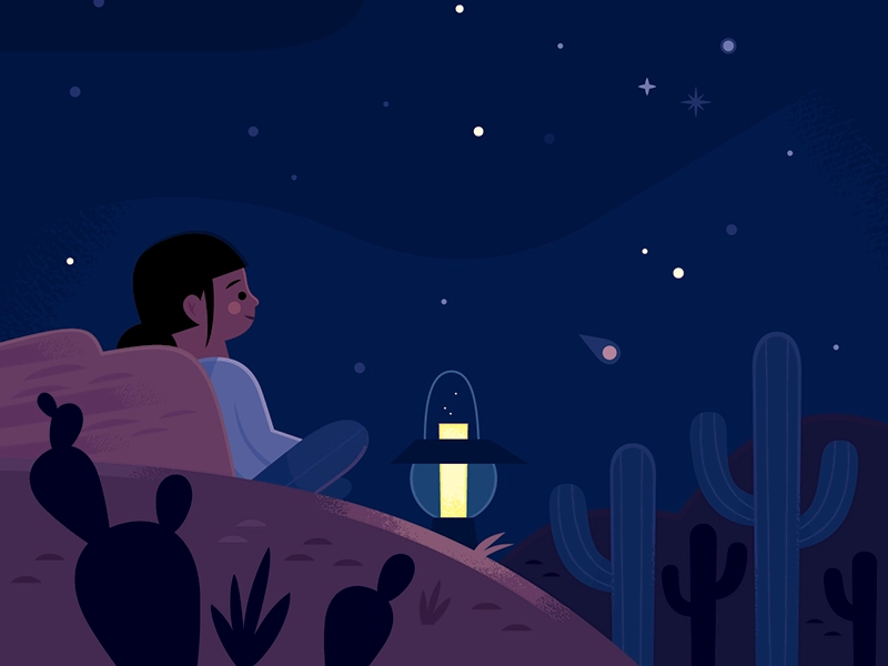 Starry night cactus character design desert children childrens books k.webp
