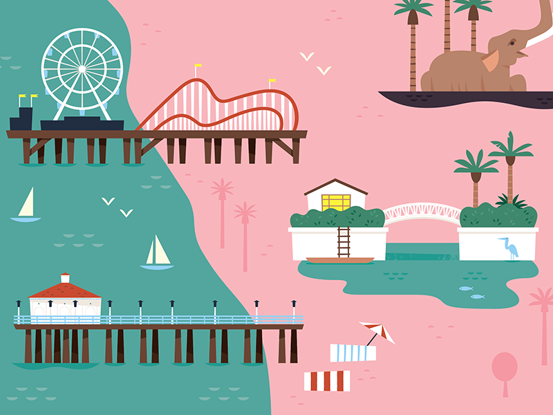 Santa Monica, Venice, and Manhattan Beach travel icons illustrated map.png