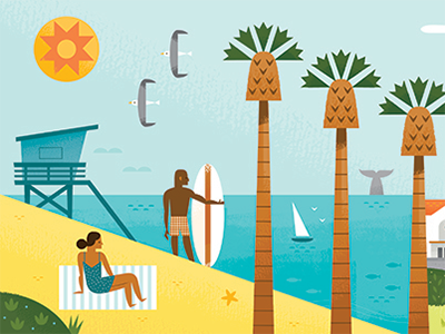 Los Angeles Mural Beach Detail vacation illustration california surfer.png