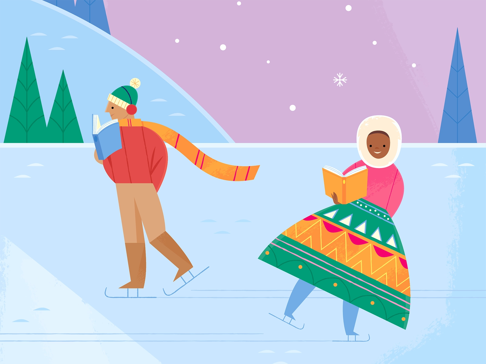 Ice Skaters midcentury modern christmas card holiday card vector ice s.webp