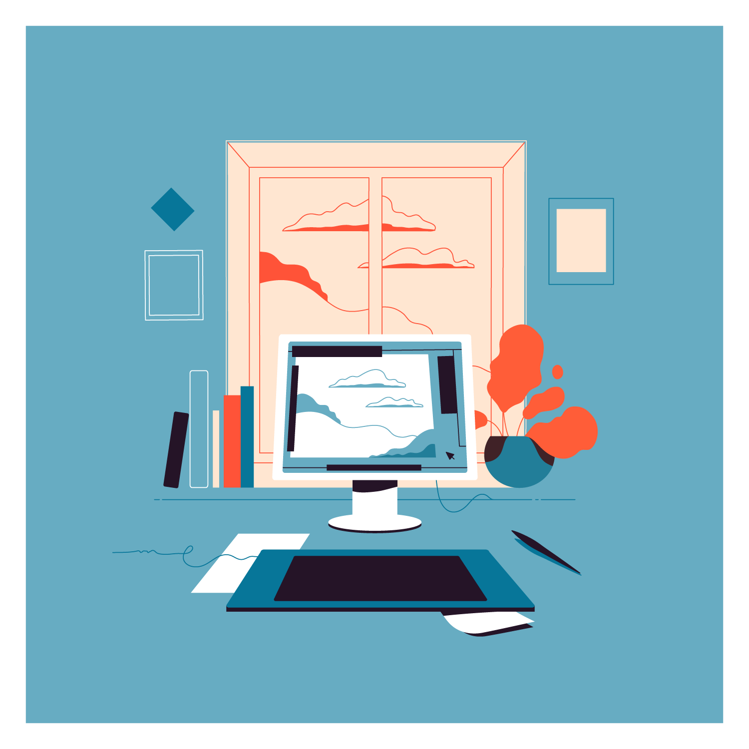 plants lineart Cat armchair workplace Window life surroundings (2).png