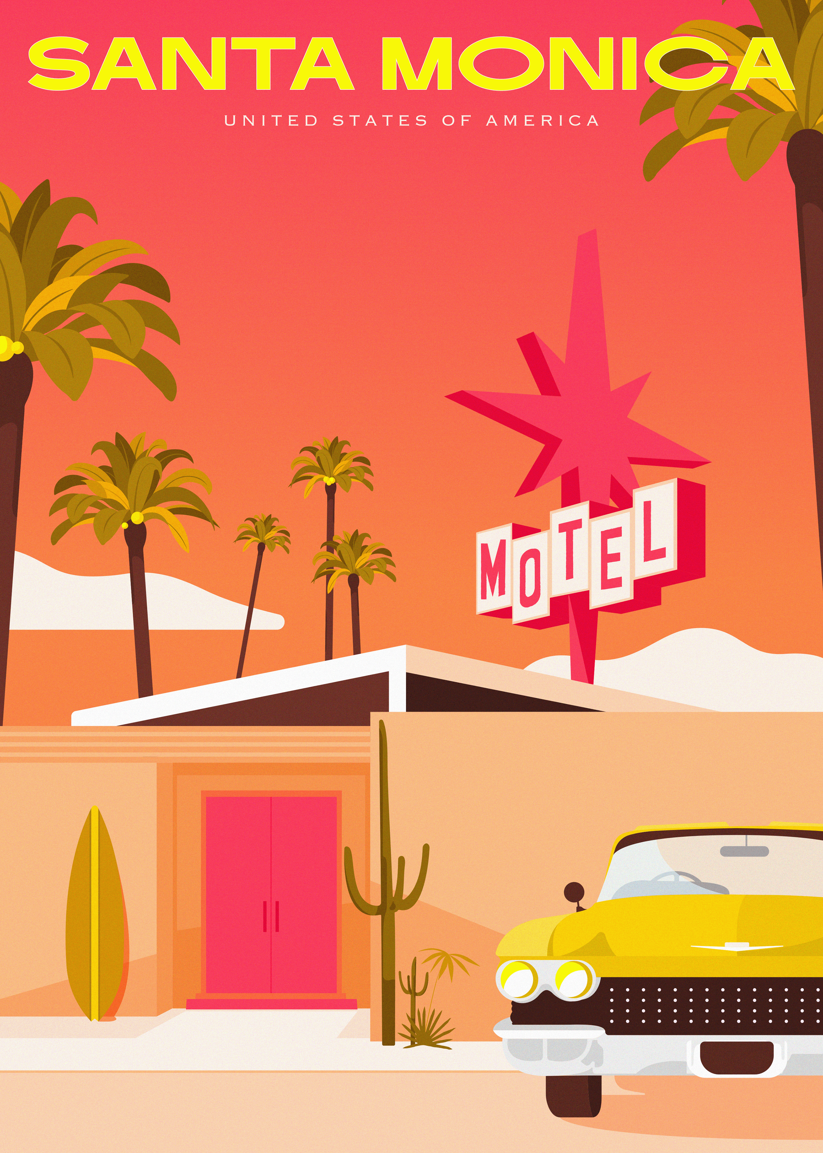 California car city colorful poster summer vector adobe illustrator digital illustration