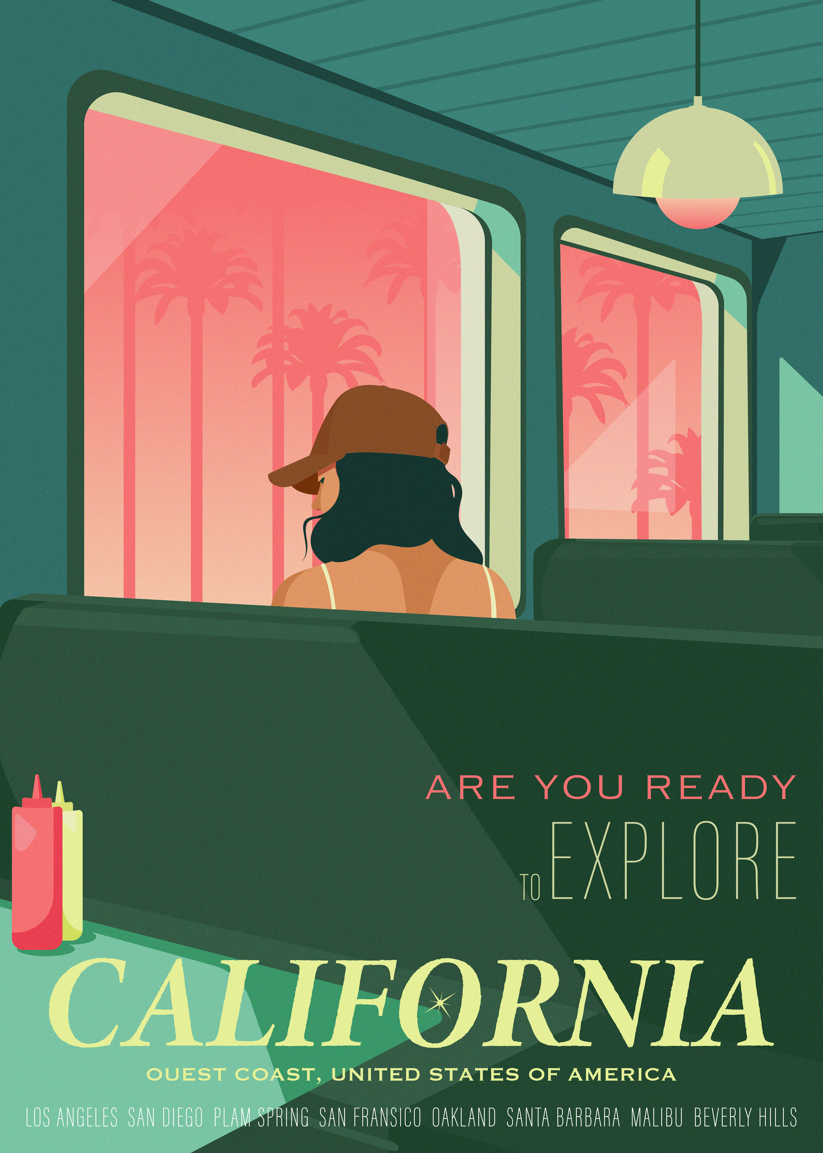 California car city colorful poster summer vector adobe illustrator digital illustration