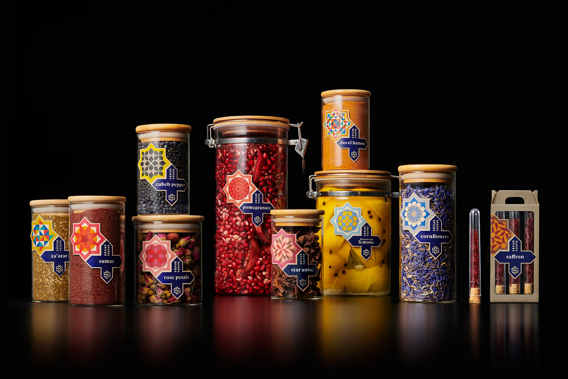 Harcus harcus design label design moroccan spices Morocco Packaging packaging design sands & spices spices tiles