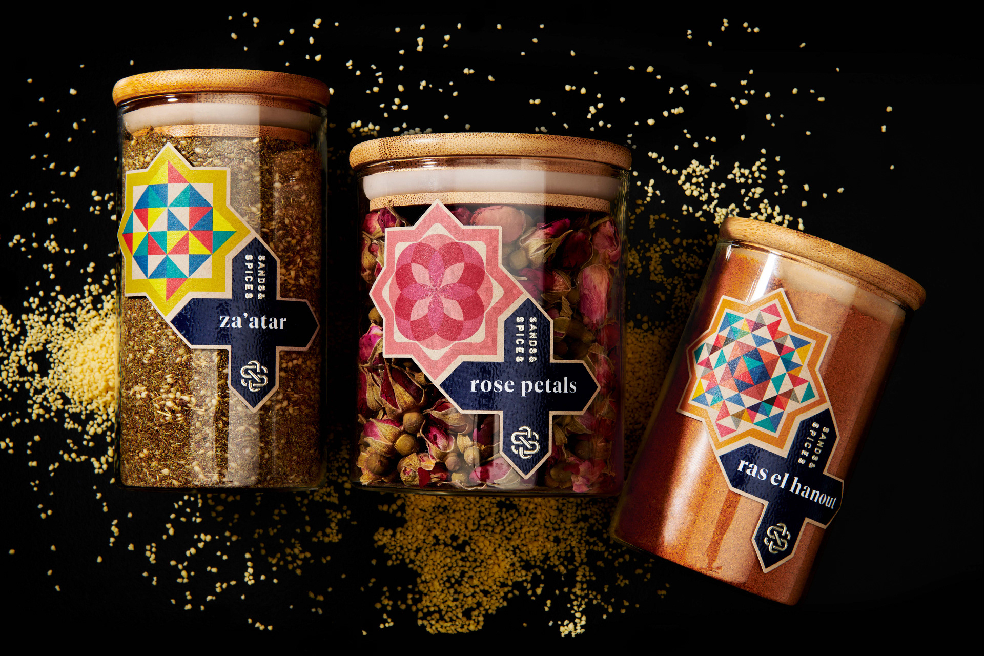 Harcus harcus design label design moroccan spices Morocco Packaging packaging design sands & spices spices tiles